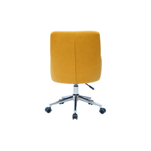 Chaise de bureau à roulettes en tissu effet velours jaune moutarde et acier chromé SHANA