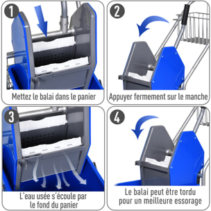 Chariot de lavage chariot de nettoyage professionnel en acier presse à mâchoire seau + rangements bleu
