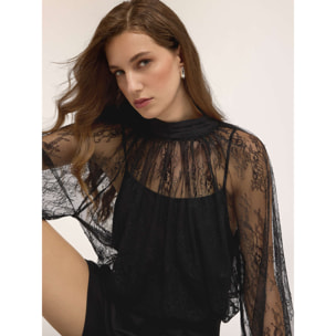 Motivi - Blusa in pizzo con collo alto - Nero