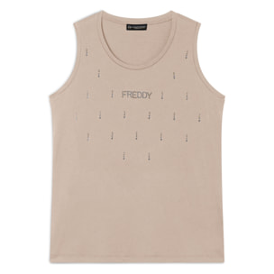 Canotta decorata da Strass in jersey modal