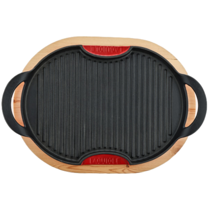 Grill ovale en fonte rouge   avec support en bois