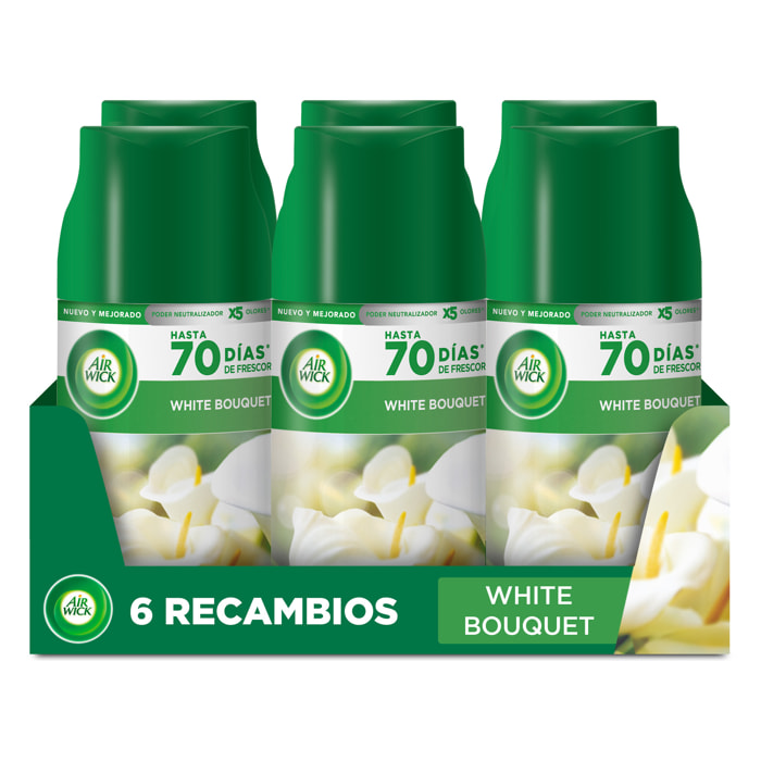 Air Wick Freshmatic - Ambientador spray automático, esencia para casa con aroma a White Bouquet - 6 Recambios