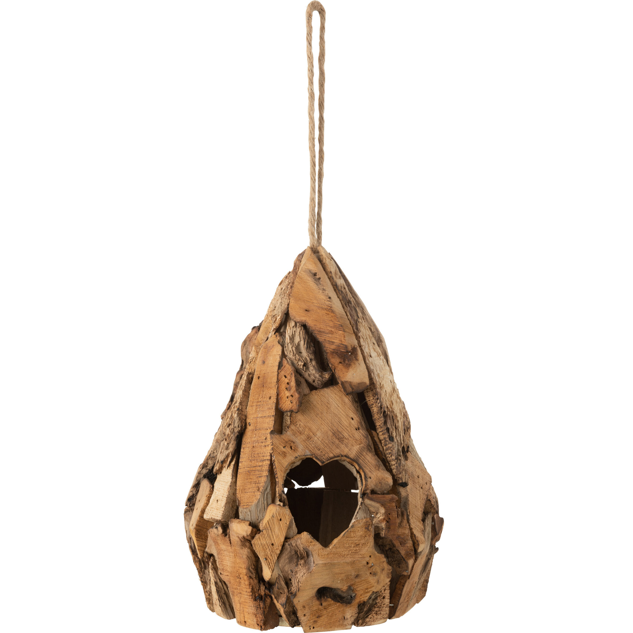 J-Line Bird House Drop Shape Wood Brown