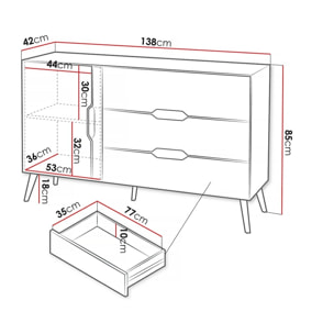 Buffet "Dazel" - 138 x 42 x 85 cm - Gris/Noir