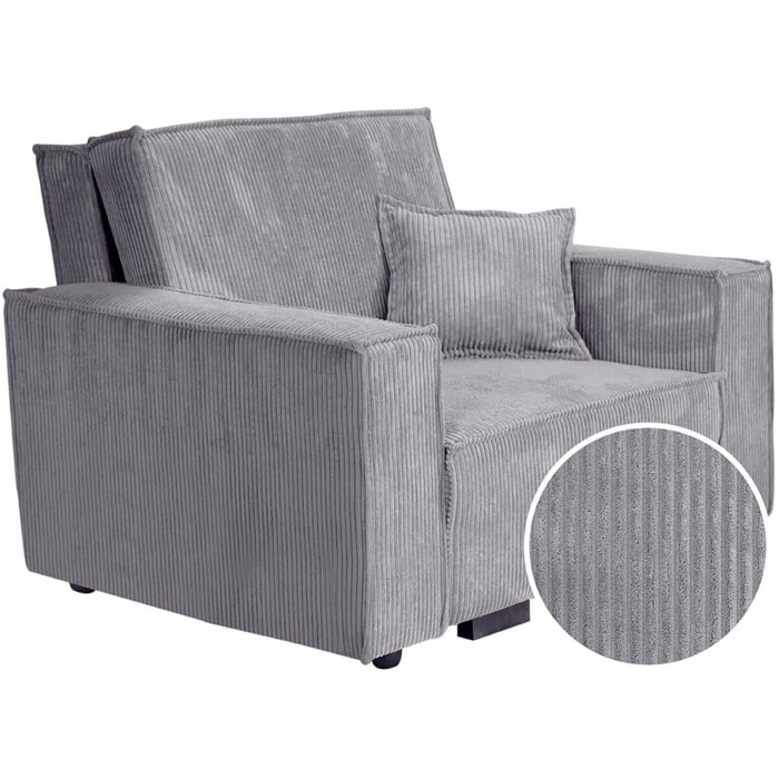 Fauteuil convertible en velours côtelé "Clivia" - Gris