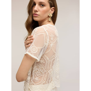 Motivi - Blusa in pizzo con ricami - Bianco