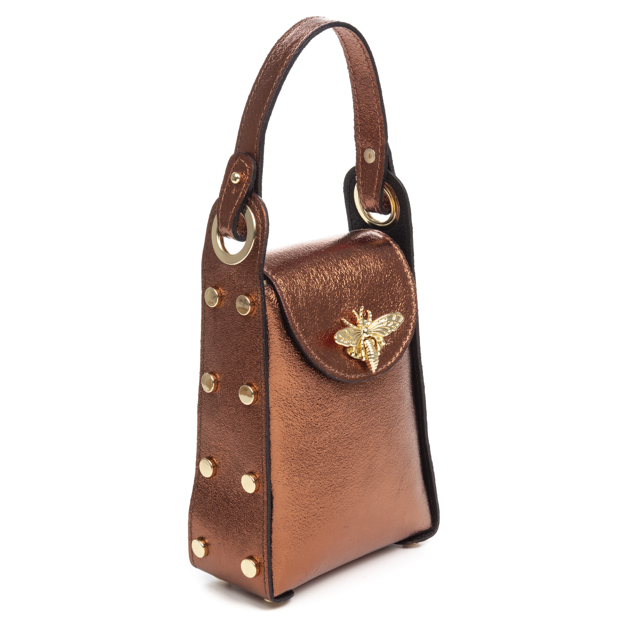 Alviano borsa a mano donna. Vera pelle scamosciata con finitura lucida.