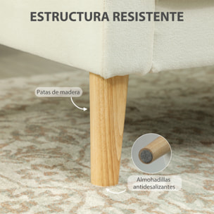 Sillón de Salón Tapizado en Terciopelo Butaca de Salón de 76 cm con Asiento Capitoné 1 Almohada y Patas de Madera para Espacios Pequeños Dormitorio Sala de Estar Oficina Crema