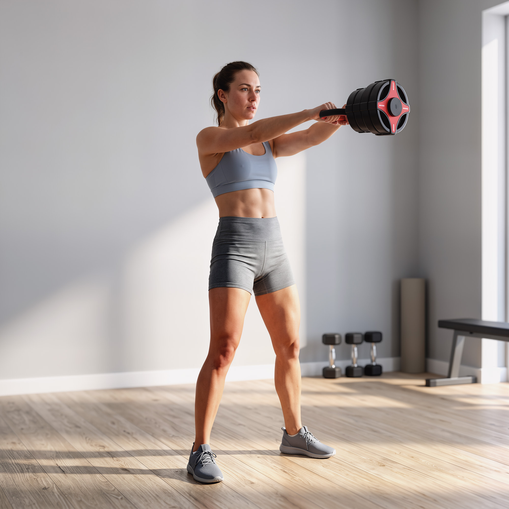 Juego de Mancuernas Ajustables 5 en 1 20kg, Juego de Pesas como Kettlebell, Barra, Mancuernas o Soporte para Flexiones, Equipo de Fitness para Hombres y Mujeres, Casa Gimnasio, Negro y Rojo