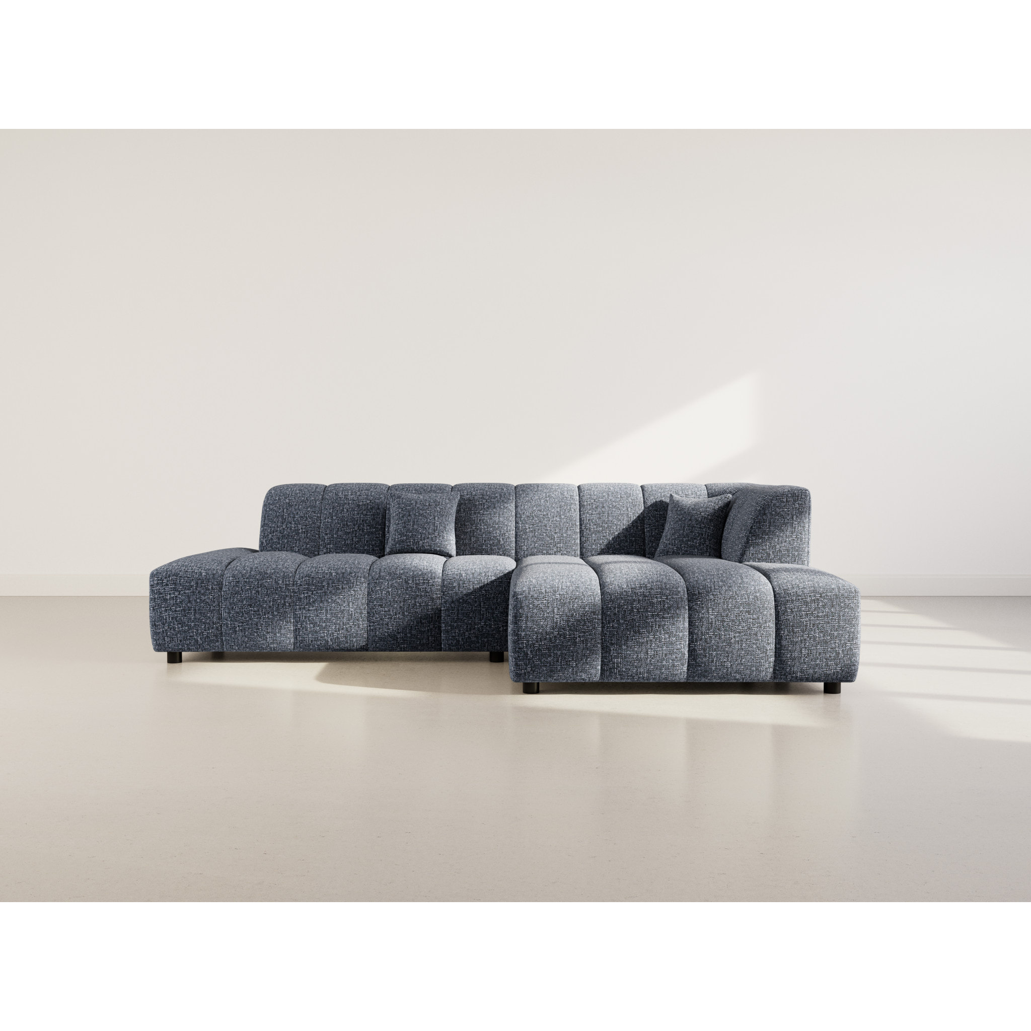 Curtis - canapé d'angle droit 4 places sans accoudoir en tissu texturé - Bleu