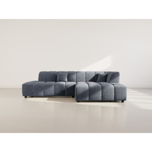 Curtis - canapé d'angle droit 4 places sans accoudoir en tissu texturé - Bleu