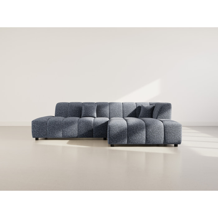 Curtis - canapé d'angle droit 4 places sans accoudoir en tissu texturé - Bleu