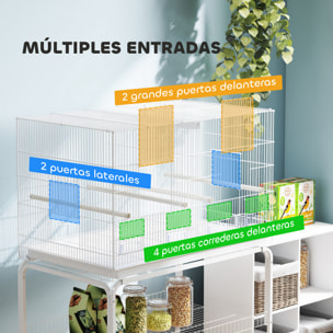 Jaula para Pájaros con Divisor Pajarera con Ruedas 4 Comederos 4 Perchas y Bandeja Extraíble Jaula para Loros Canarios Periquitos 94x57x128 cm Blanco