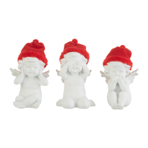 J-Line figurine Ange Voir/Entendre/Se Taire Chapeau - poyrésine - rouge/blanc - small - 3 pcs