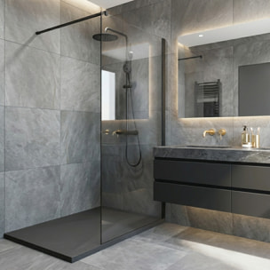 Essential 120x90 cm receveur de douche rectangulaire à poser SMC avec surface effet pierre, gris foncé (CERAES12090DG)