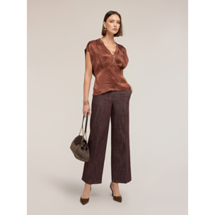 Motivi - Blusa kimono en raso jacquard - Marrón