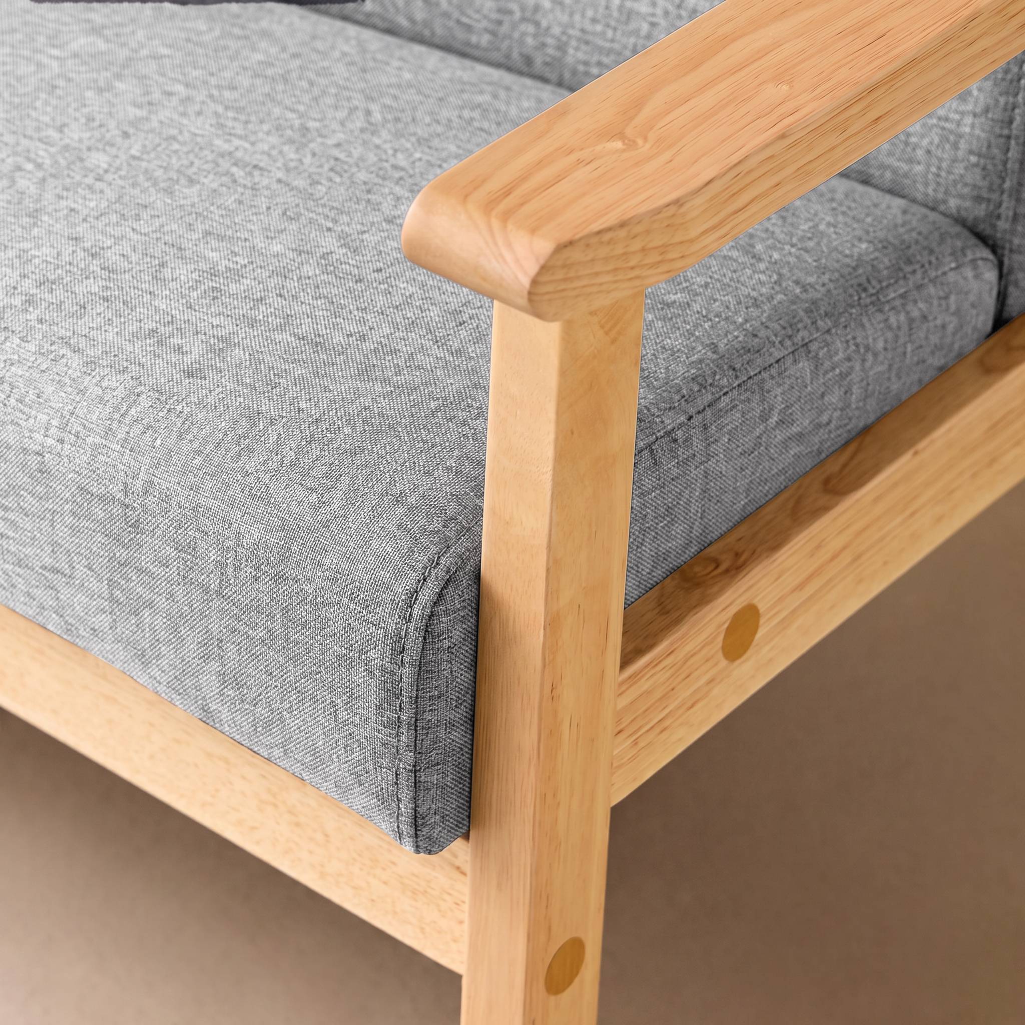 Canapé banquette 2 places bois d'hévéa tissu ISAK