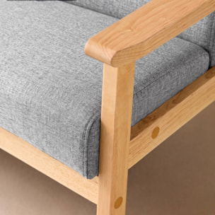 Canapé banquette 2 places bois d'hévéa tissu ISAK