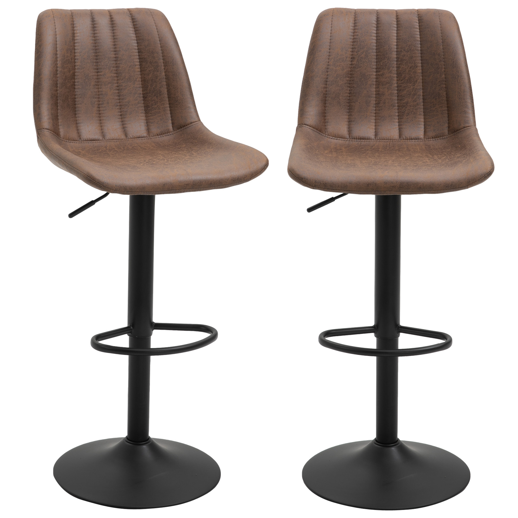 Lot de 2 tabourets de bar style vintage hauteur réglable pivotant repose-pied marron