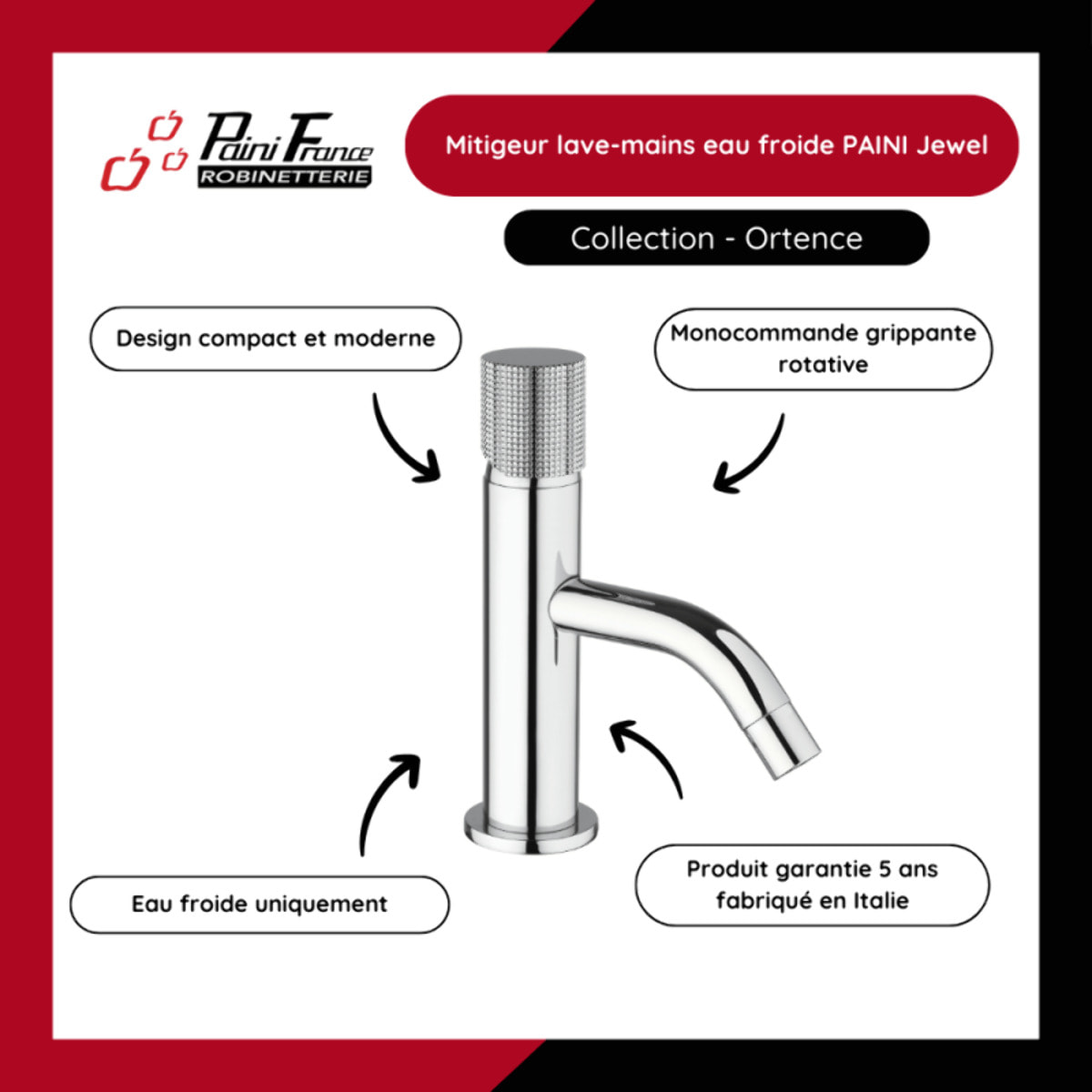 Mitigeur lave-mains eau froide PAINI Jewel chromé