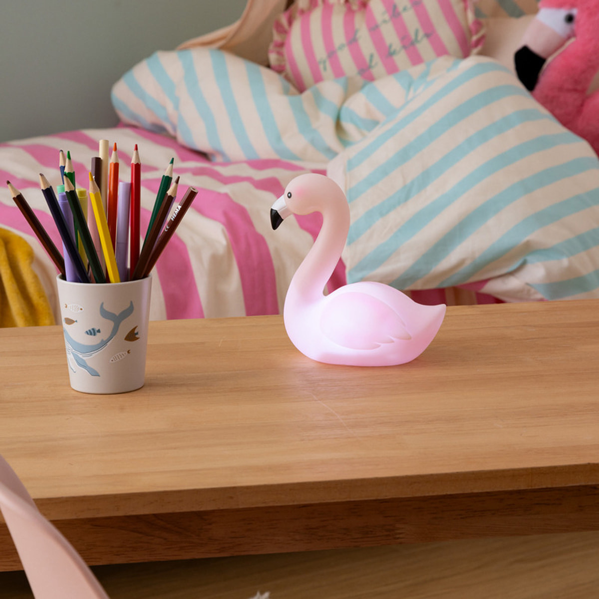 Veilleuse enfant à pile flamant rose "Amel" rose H14,5cm