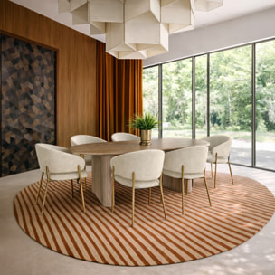 Ensemble table ovale effet bois 220cm et 6 fauteuils en tissu écru