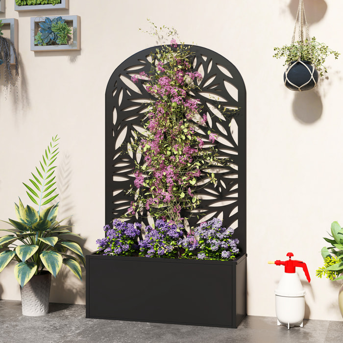 Jardinière treillis haut design graphique feuillage 61 x 23 x 113 cm métal époxy noir