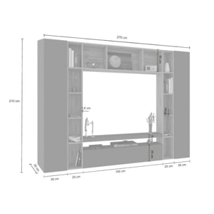 Parete attrezzata Gilberto, Set salotto porta TV a 3 ante, Mobile soggiorno multiuso, 100% Made in Italy, cm 270x35h210, Antracite e Rovere