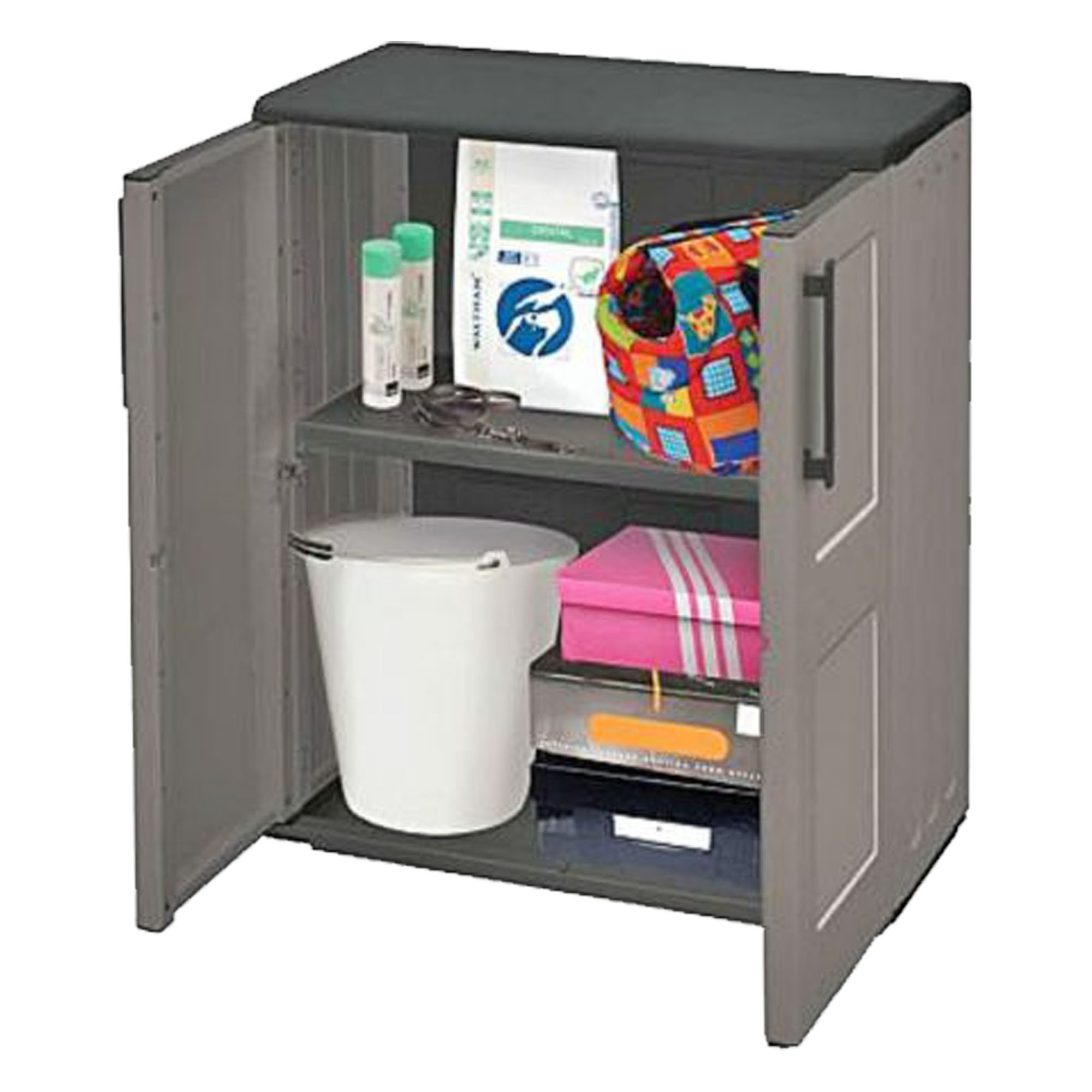 Armario de mediana altura en polipropileno, material reciclable y eco-sostenible, equipado con bisagras de acero y balda regulable, dimensiones l 680