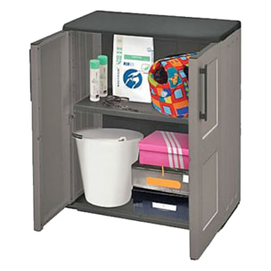 Armario de mediana altura en polipropileno, material reciclable y eco-sostenible, equipado con bisagras de acero y balda regulable, dimensiones l 680