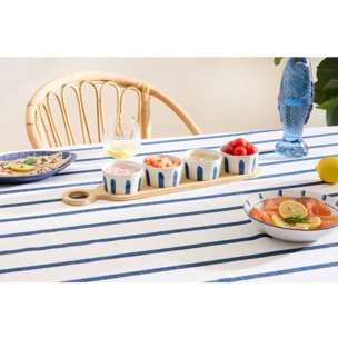 Set apéritif Oceania plateau bambou et 4 coupelles rayées