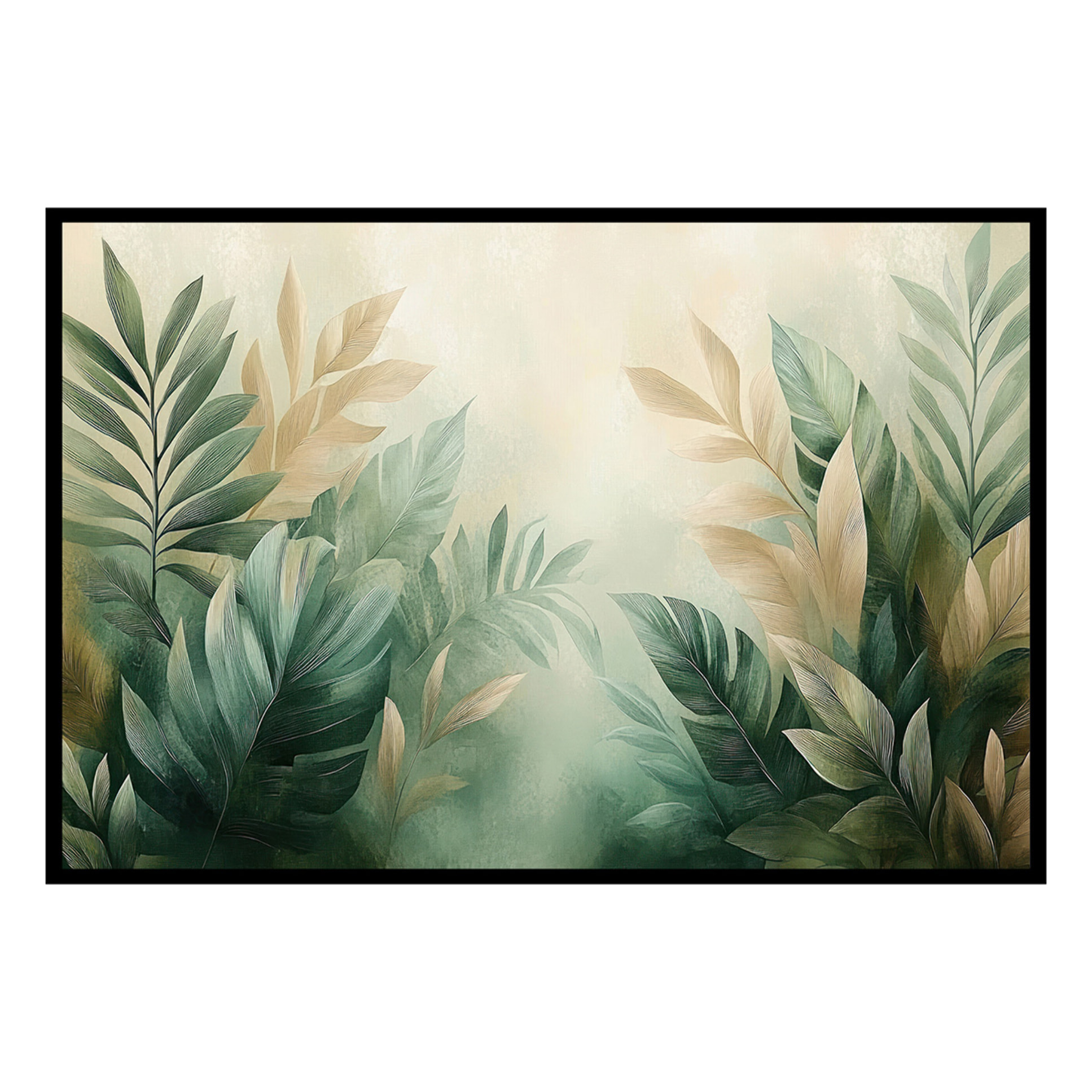 Affiche encadrée  Paysage naturel abstrait aux tons verts Affiche + cadre en métal - Noir