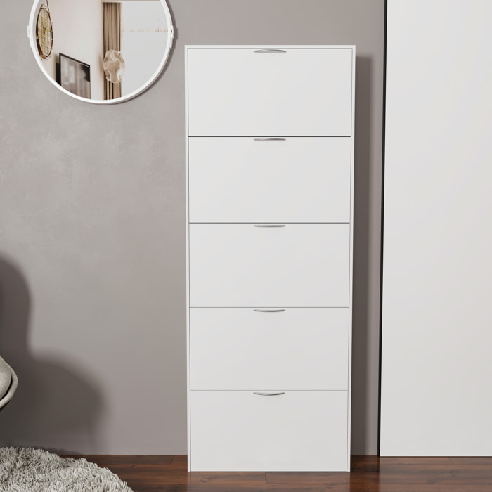 Scarpiera Portascarpe 5 Ante In Legno Da Ingresso Salvaspazio A Ribalta Soggiorno Camera Ufficio Design Ultra Slim Moderno 180 x 70 x 16 Cm Bianco