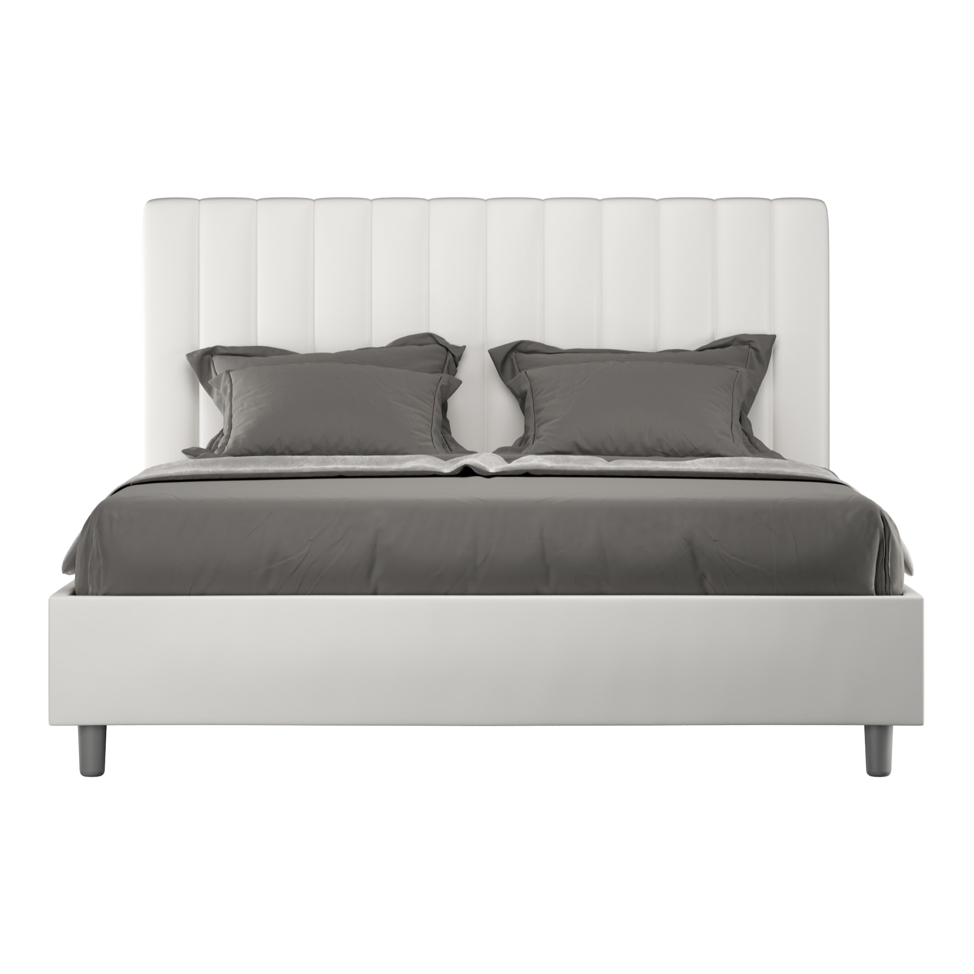 Letto matrimoniale contenitore imbottito 160x210 similpelle bianco Agueda