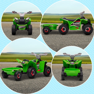 Quad Eléctrico para Niños con Remolque a Batería 6V Coche Eléctrico Cuatrimoto para Niños de 18-36 Meses con Velocidad 2,5 km/h Carga 25 kg 106x41,5x48,5 cm Verde