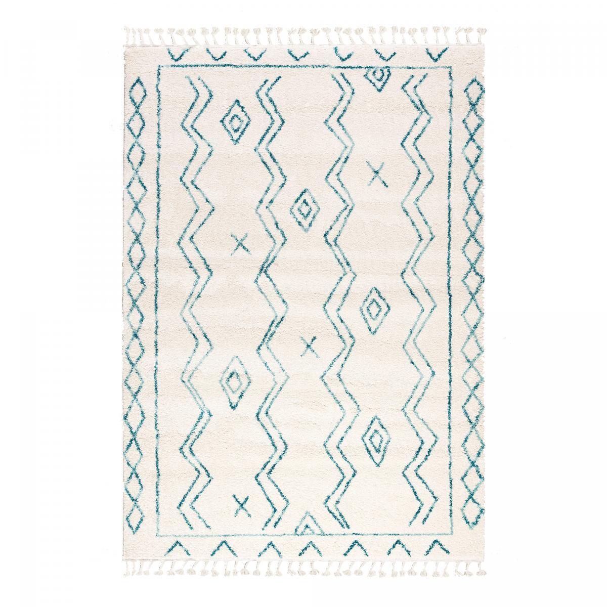 Tapis Manu crème et vert motif traditionnel berbère