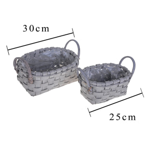 Set Di 2 Cesto Ovale In Vimini. Larghezza 30 Cm - Pezzi 1 - 30X19X23cm - Colore: Grigio - Bianchi Dino - Cesti Ovali E Rotondi C/S Manico