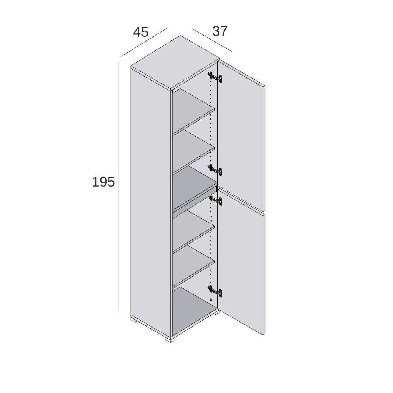 Armadio multiuso 2 ante Dbalestro, Scarpiera con ripiani regolabili, Mobile porta scarpe a 2 ante, 100% Made in Italy, 45x37h195 cm, Bianco