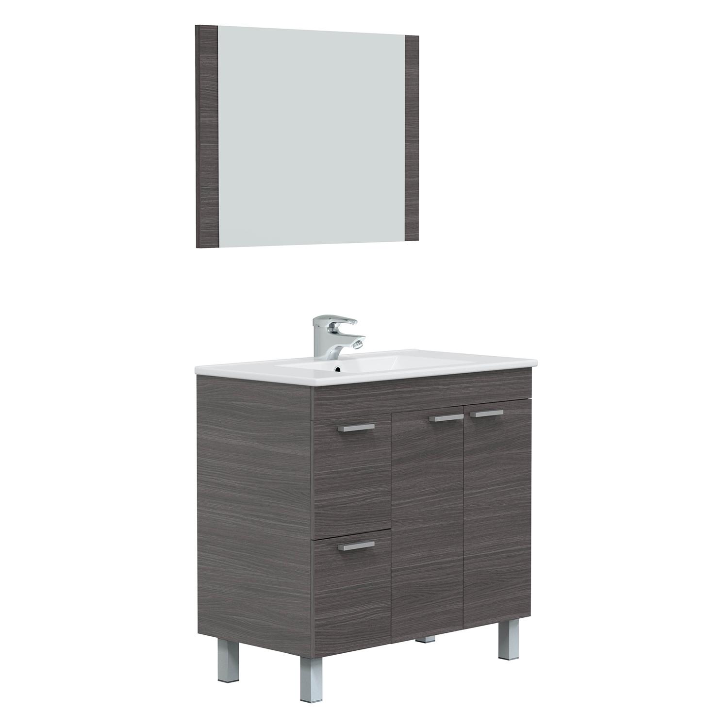 Mueble baño adam 2p2c 80cm gris ceniza con espejo, sin lavabo