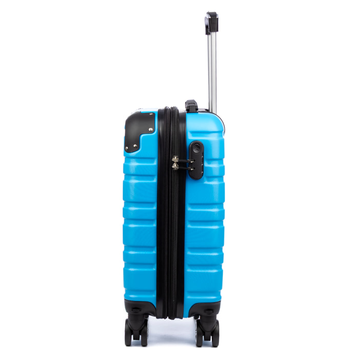 Juego de 2 maletas Trolley extensibles, en material ligero ABS de alta resistencia con esquinas reforzadas. Cerradura numérica, 4 ruedas dobles giratorias 360° y extraíbles.