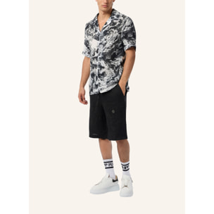 PHILIPP PLEIN Linen Bowling Shirt All-Over Ceramic