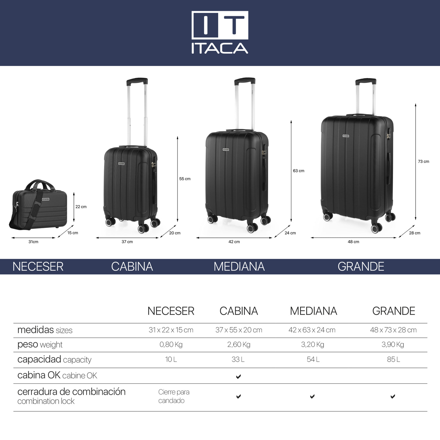 Trolley Mediano 60 Cms  Y Neceser Itaca Diamond Negro