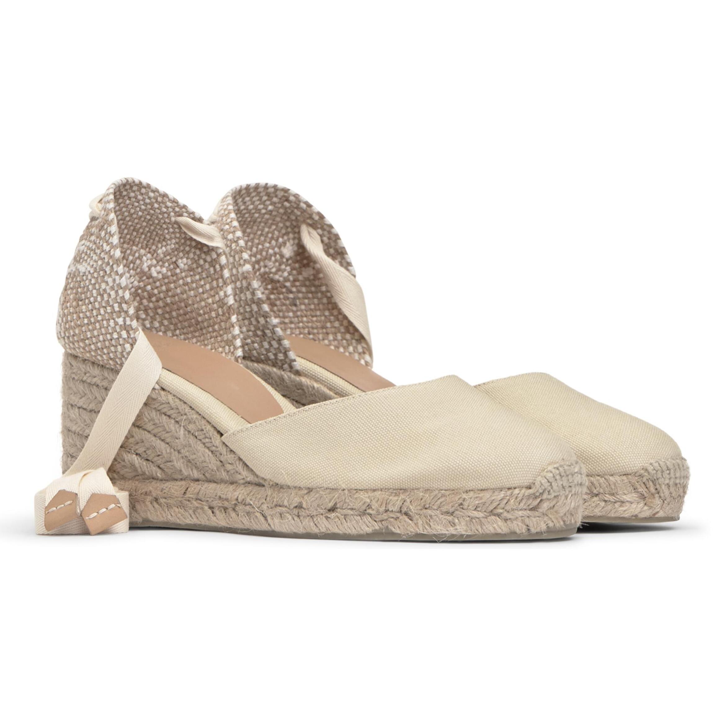 Alpargatas de cuña de mujer Carina en algodón orgánico, cierre mediante lazada