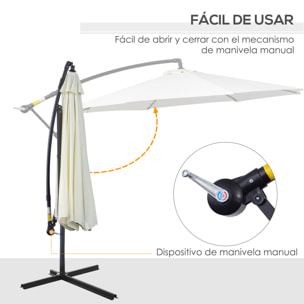 Sombrilla de Jardín Ø300x250 cm Parasol Excéntrico Inclinable con Manivela Crema