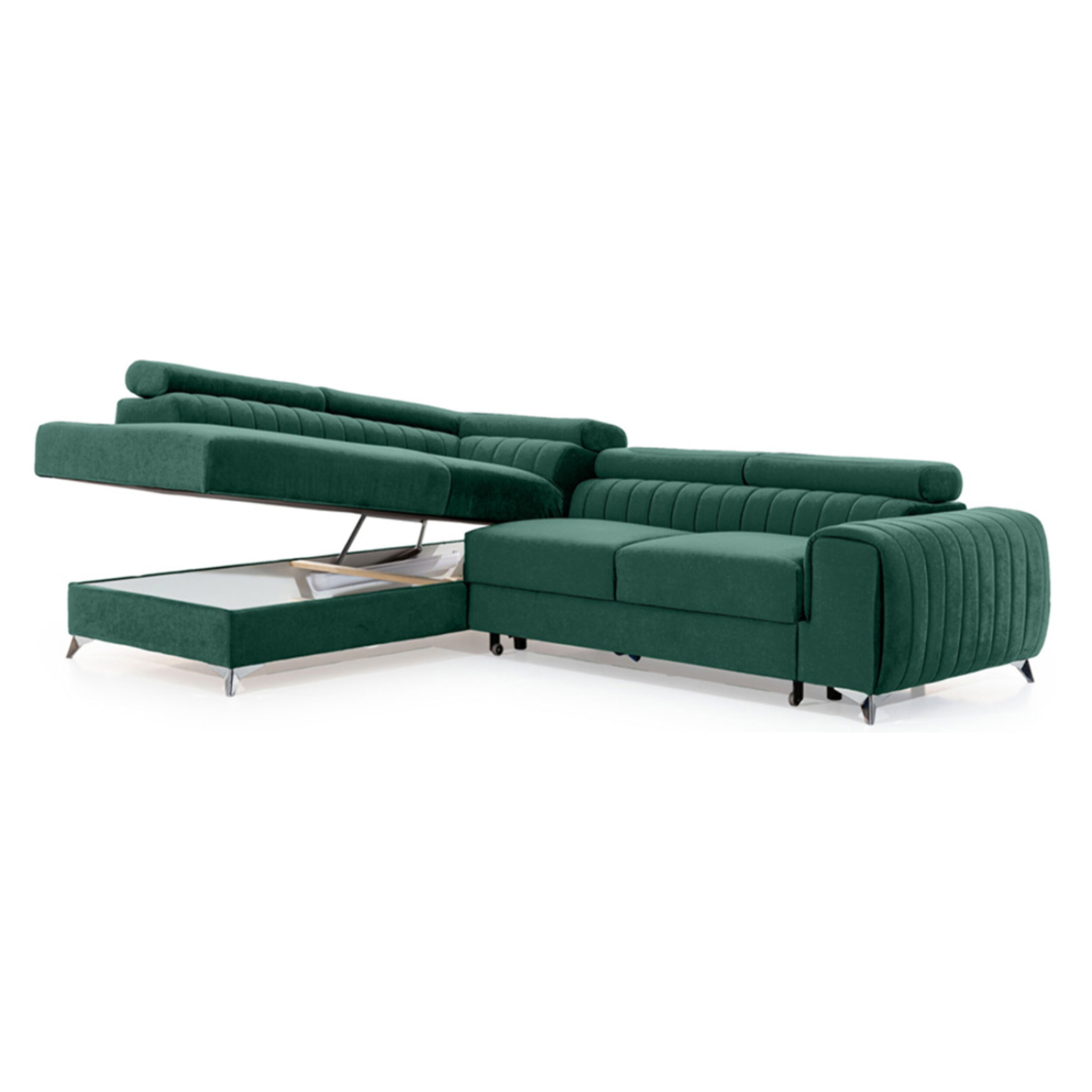 Talisay - canapé d'angle gauche - 5 places - convertible avec coffre - en velours - Vert