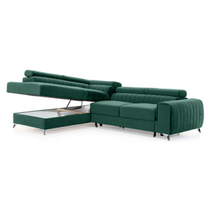 Talisay - canapé d'angle gauche - 5 places - convertible avec coffre - en velours - Vert