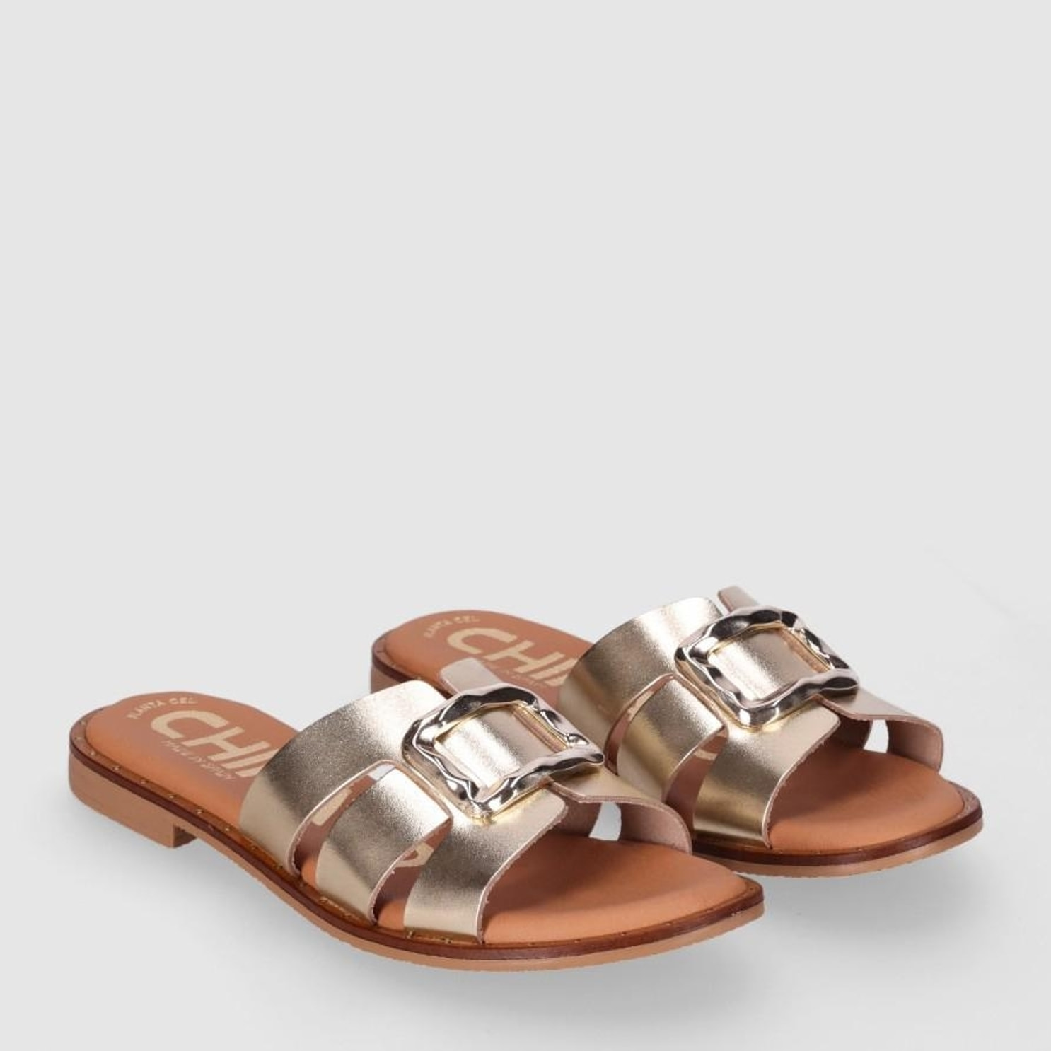 Sandalias de Piel - Platino - Tacón: 1 cm