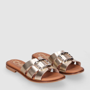 Sandalias de Piel - Platino - Tacón: 1 cm