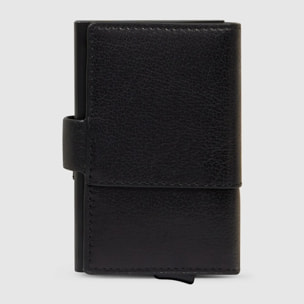 Piquadro Portacarte automatico in metallo e pelle, schermato con protezione RFID