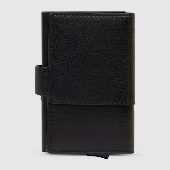 Piquadro Portacarte automatico in metallo e pelle, schermato con protezione RFID